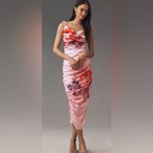 BHLDN Anthropologie ~ Callie Sleeveless Ruched Printed Charmeuse Dress ~ S